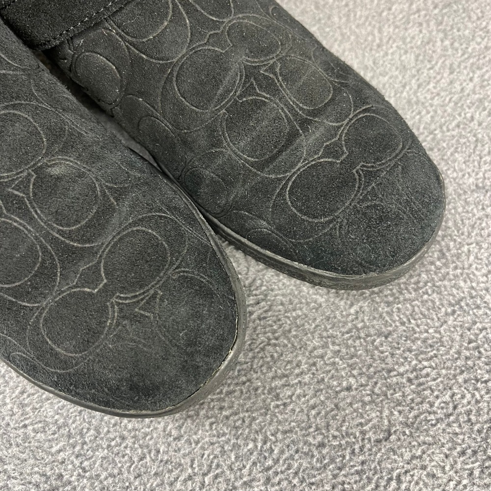 Coach Black Suede‎ Monogram Tall Boots Buckle Detail Women's US 8 B EU 38.5 - Picture 10 of 13